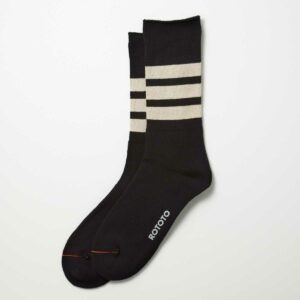 Fine Pile Striped Crew Socks, black/raw beige