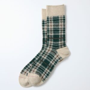Check Pattern Merino Socks, beige/green