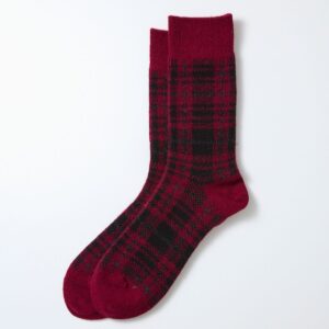 Check Pattern Merino Socks, dark red/black