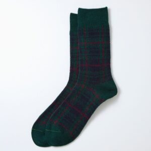 Check Pattern Merino Socks, green/navy