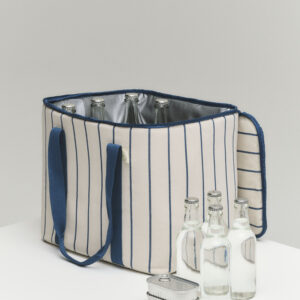 Outdoor Market Cooler Bag, M, Beige with blue stripe