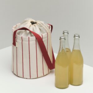 Outdoor Market Bottle Bag, M, Beige with red stripe