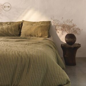 Green Blue Stripe Linen Duvet Cover