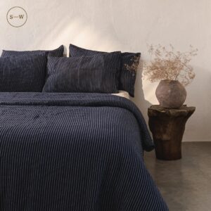 Blue Stripe Linen Duvet Cover